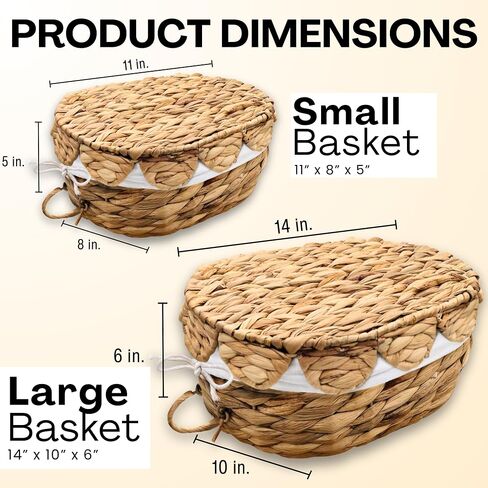 Set of 2 Round Wicker Baskets with Scalloped Lids, Handles, Removable Liners - Decorative Handwoven Water Hyacinth Baskets for Organization of Home, Kitchen, Closet, Pantry, Bathroom in Saudi Arabia