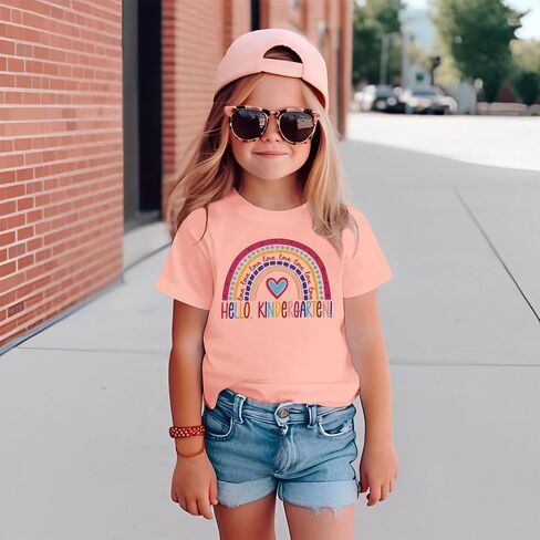 CM C & M Wodro Hello قميص روضة الأطفال للبنات Baby Rainbow Heart اليوم الأول من المدرسة T-Shirt Back to School Gift Outfit in Saudi Arabia