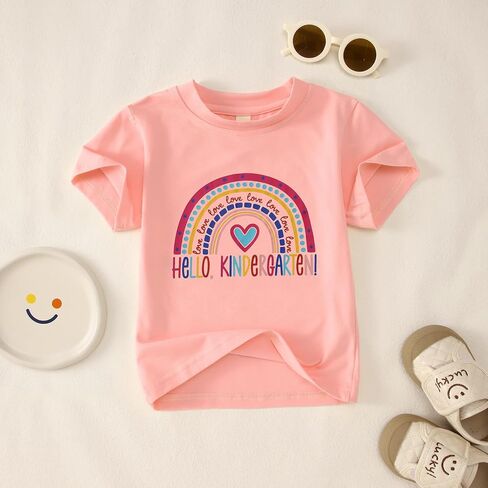 CM C & M Wodro Hello قميص روضة الأطفال للبنات Baby Rainbow Heart اليوم الأول من المدرسة T-Shirt Back to School Gift Outfit in Saudi Arabia