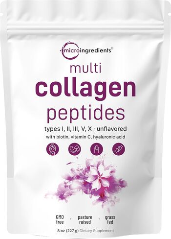 Multi Collagen Peptides Powder, 16 Oz - Hydrolyzed Protein Peptides | Type I,II,III,V,X with Hyaluronic Acid, Biotin 10,000mcg & Vitamin C - Unflavored - Keto & Paleo Friendly, Ez Mix in Drinks in Kuwait