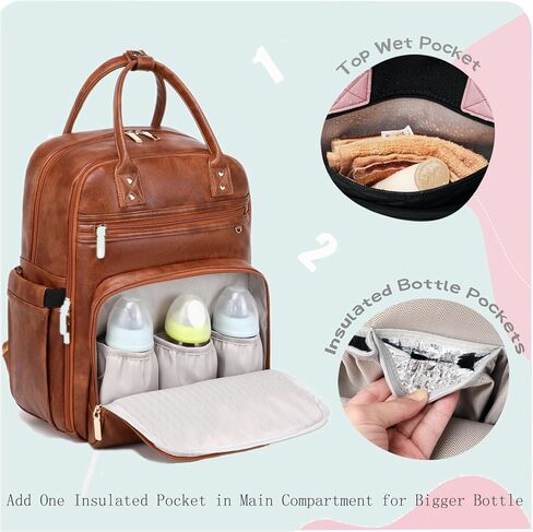 LORADI Medium Diaper Bag Backpack with Storller Clips, Water-Resistant Cute Diaper Tote with Anti-Theft Pocket, Black in Saudi Arabia