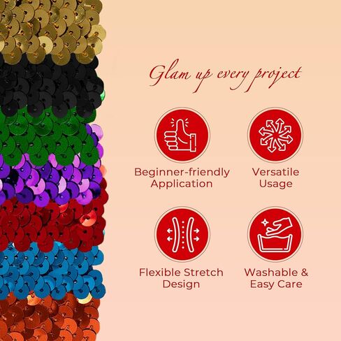 Trims by the Yard 4-Row Starlight Hologram Sequin Stretch Trim، 1 1/2 بوصة ترتر متعدد الاستخدامات للحرف اليدوية، زخرفة ترتر متينة للأزياء والأزياء وديكور المنزل، وردي in Saudi Arabia