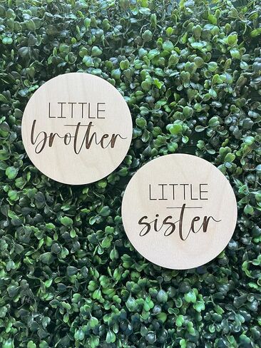 Little Brother - Little Sister Birth Announcement Discs,2PCS Wooden Gender Reveal Signs,Baby Shower Party Decorations,Sibling Gift for Baby,Round Photo Props in Saudi Arabia