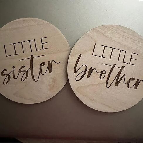 Little Brother - Little Sister Birth Announcement Discs,2PCS Wooden Gender Reveal Signs,Baby Shower Party Decorations,Sibling Gift for Baby,Round Photo Props in Saudi Arabia