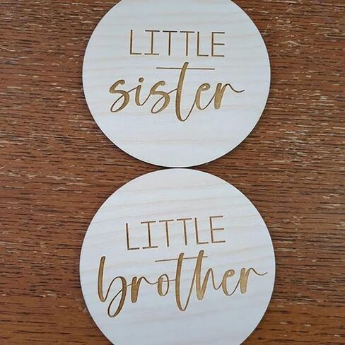Little Brother - Little Sister Birth Announcement Discs,2PCS Wooden Gender Reveal Signs,Baby Shower Party Decorations,Sibling Gift for Baby,Round Photo Props in Saudi Arabia