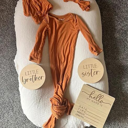 Little Brother - Little Sister Birth Announcement Discs,2PCS Wooden Gender Reveal Signs,Baby Shower Party Decorations,Sibling Gift for Baby,Round Photo Props in Saudi Arabia