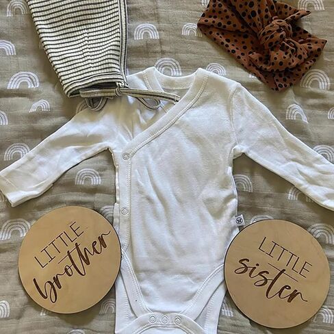Little Brother - Little Sister Birth Announcement Discs,2PCS Wooden Gender Reveal Signs,Baby Shower Party Decorations,Sibling Gift for Baby,Round Photo Props in Saudi Arabia