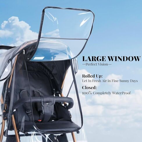 Bemece Universal Stroller Rain Cover - حماية الطقس المقاومة للرياح مقاومة للماء درع وميداني من الغبار والثلوج مع شبكة تهوية تنفس واضحة واضحة إكسسوارات السفر الطفل in Kuwait