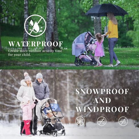 Bemece Universal Stroller Rain Cover - حماية الطقس المقاومة للرياح مقاومة للماء درع وميداني من الغبار والثلوج مع شبكة تهوية تنفس واضحة واضحة إكسسوارات السفر الطفل in Kuwait