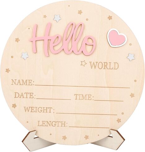 علامة إعلان الطفل ، Wooden Hello World Newborn Signs لطيف ترحيب لوحة اسم الطفل للبنين مستشفى مستشفى الحضانة ديكور ، صورة الدعائم in Saudi Arabia