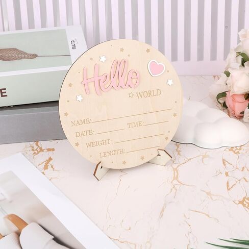علامة إعلان الطفل ، Wooden Hello World Newborn Signs لطيف ترحيب لوحة اسم الطفل للبنين مستشفى مستشفى الحضانة ديكور ، صورة الدعائم in Saudi Arabia