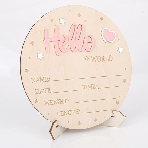 علامة إعلان الطفل ، Wooden Hello World Newborn Signs لطيف ترحيب لوحة اسم الطفل للبنين مستشفى مستشفى الحضانة ديكور ، صورة الدعائم in Saudi Arabia