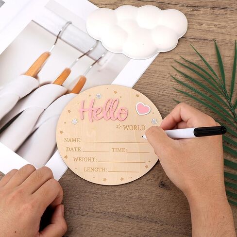علامة إعلان الطفل ، Wooden Hello World Newborn Signs لطيف ترحيب لوحة اسم الطفل للبنين مستشفى مستشفى الحضانة ديكور ، صورة الدعائم in Saudi Arabia