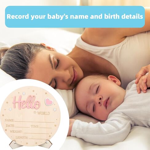 علامة إعلان الطفل ، Wooden Hello World Newborn Signs لطيف ترحيب لوحة اسم الطفل للبنين مستشفى مستشفى الحضانة ديكور ، صورة الدعائم in Saudi Arabia