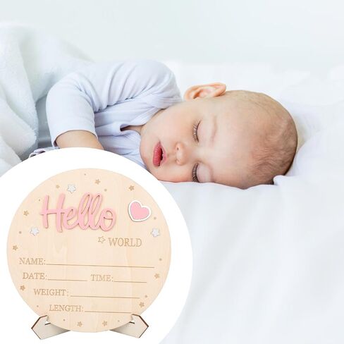 علامة إعلان الطفل ، Wooden Hello World Newborn Signs لطيف ترحيب لوحة اسم الطفل للبنين مستشفى مستشفى الحضانة ديكور ، صورة الدعائم in Saudi Arabia
