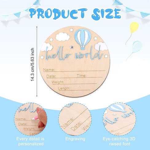 BOXOB Baby Announcement Sign, Wooden Hello World Newborn Sign Baby Birth Announcement Board Newborn Welcome Decoration for Boy Girl Hospital Nursery Decor in Saudi Arabia