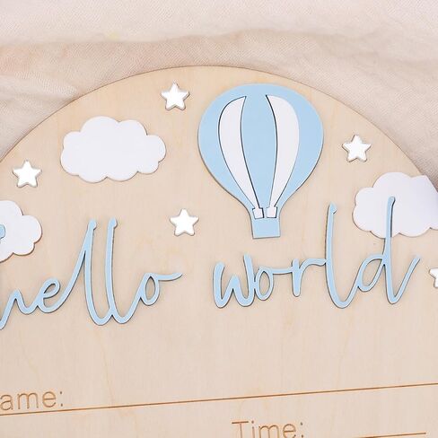 BOXOB Baby Announcement Sign, Wooden Hello World Newborn Sign Baby Birth Announcement Board Newborn Welcome Decoration for Boy Girl Hospital Nursery Decor in Saudi Arabia