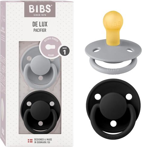 Pibs Pacifiers - De Lux Collection | BPA خالية من مصاصة الطفل | صنع في الدنمارك | مجموعة من 2 Cloud/Black Color Premium Soothers | حجم 0-6 أشهر in Saudi Arabia