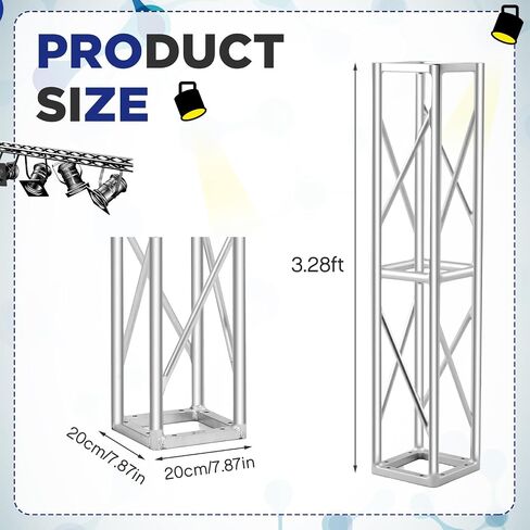 Tandefio 2 Meter 6.56 ft Square 8" x 8" Box Truss Silver Trussing Aluminum Lighting Stage Truss with Hardware, 500 Pounds Load Capacity in Saudi Arabia