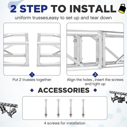 Tandefio 2 Meter 6.56 ft Square 8" x 8" Box Truss Silver Trussing Aluminum Lighting Stage Truss with Hardware, 500 Pounds Load Capacity in Saudi Arabia