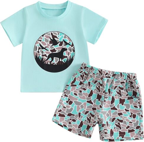 MERSARIPHY Toddler Boy Summer Clothes Duck Dinosaur Animal Embroidery Short Sleeve T Shirt Plaid Shorts Set Casual Outfits in Saudi Arabia