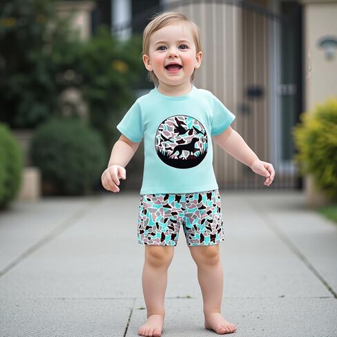 MERSARIPHY Toddler Boy Summer Clothes Duck Dinosaur Animal Embroidery Short Sleeve T Shirt Plaid Shorts Set Casual Outfits in Saudi Arabia