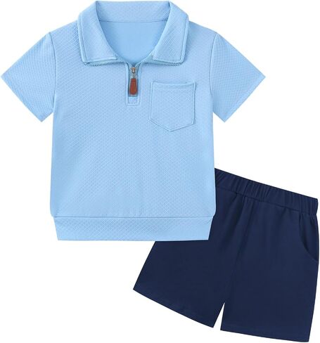 Weixinbuy Toddler Baby Boy Clothes Summer Outfits Solid Short Sleeve Sweatshirt and Shorts Set Zip Shirt+Shorts Sets 1-6T in Saudi Arabia