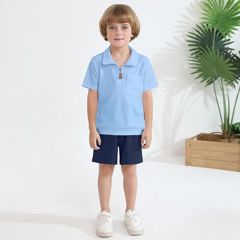 Weixinbuy Toddler Baby Boy Clothes Summer Outfits Solid Short Sleeve Sweatshirt and Shorts Set Zip Shirt+Shorts Sets 1-6T in Saudi Arabia