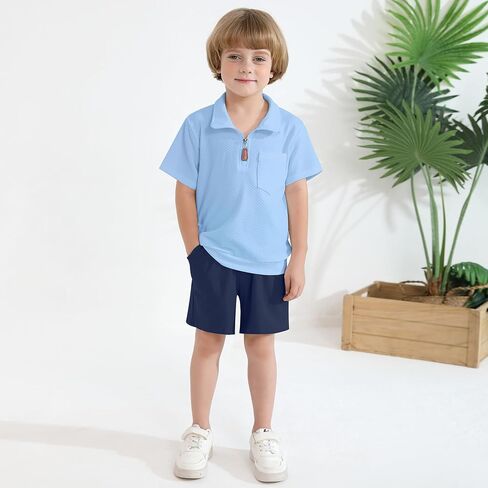 Weixinbuy Toddler Baby Boy Clothes Summer Outfits Solid Short Sleeve Sweatshirt and Shorts Set Zip Shirt+Shorts Sets 1-6T in Saudi Arabia