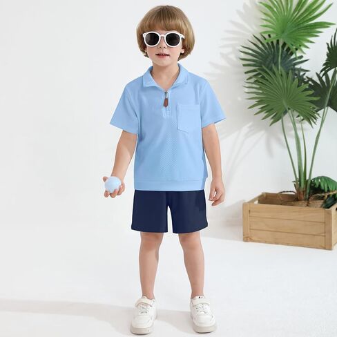 Weixinbuy Toddler Baby Boy Clothes Summer Outfits Solid Short Sleeve Sweatshirt and Shorts Set Zip Shirt+Shorts Sets 1-6T in Saudi Arabia