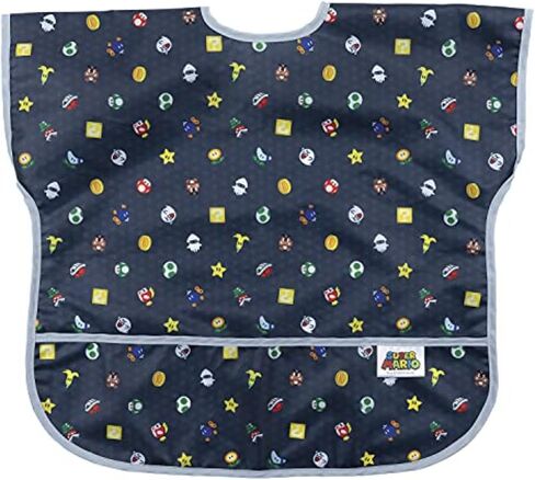 Bumkins Short Sleeve Bib for Girl or Boy, Toddler and Kids for 1-3 Years, Large Size, Essential Must Have for Junior Children, Eating, Mess Saving Soft Fabric Apron for Play, Charcoal Check in Saudi Arabia