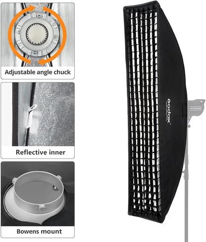 Godox Softbox Bowens Mount 2PCS 35x160cm 14"x63", Strip Honeycomb Grid Softbox, Detachable Strip Soft Box, for Portrait Photgraphy Photo Studio Strobe Flash Monolight Continuous Lighting in Saudi Arabia