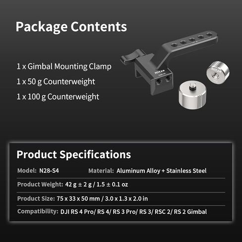 مجموعة ثقل الموازنة Nitze متوافقة مع DJI RS 4 Pro/ Rs 4/ Rs 3 Pro/ Rs 3/ RSC 2/ RS 2 ، مع المشبك المتصاعد و 50 جم/ 100 جرام الموازن - N28 -S4 in Saudi Arabia