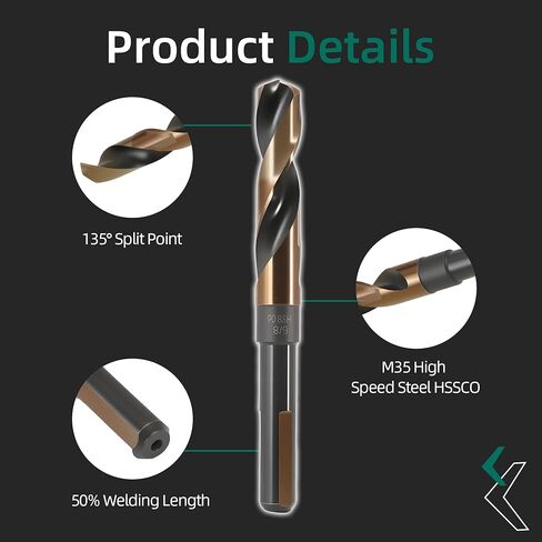 3 PCS 5/8 بوصة بتات الكوبالت الحفر HSSCO M35 فولاذ عالي السرعة ، 1/2 "عرقلة مخفضة وطول 6" ، نقطة تقسيم 135 درجة تعمل للحديد الزهر ، النحاس ، الألومنيوم ، سبيكة الزنك ، النحاس ، الفولاذ المقاوم للصدأ الفولاذ المقاوم للصدأ in Saudi Arabia