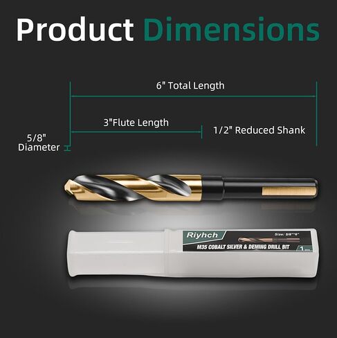 3 PCS 5/8 بوصة بتات الكوبالت الحفر HSSCO M35 فولاذ عالي السرعة ، 1/2 "عرقلة مخفضة وطول 6" ، نقطة تقسيم 135 درجة تعمل للحديد الزهر ، النحاس ، الألومنيوم ، سبيكة الزنك ، النحاس ، الفولاذ المقاوم للصدأ الفولاذ المقاوم للصدأ in Saudi Arabia