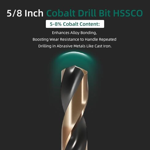 3 PCS 5/8 بوصة بتات الكوبالت الحفر HSSCO M35 فولاذ عالي السرعة ، 1/2 "عرقلة مخفضة وطول 6" ، نقطة تقسيم 135 درجة تعمل للحديد الزهر ، النحاس ، الألومنيوم ، سبيكة الزنك ، النحاس ، الفولاذ المقاوم للصدأ الفولاذ المقاوم للصدأ in Saudi Arabia
