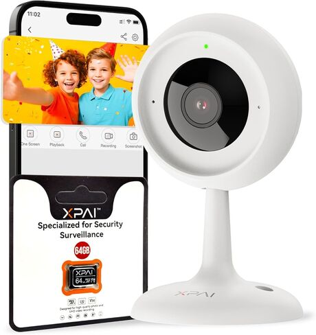 3MP 2K HD كاميرا داخلية للأمن المنزلي ، شاشة الطفل مع الكشف عن الشخص والحركة ، عرض تلفزيون Google ، لا رسوم شهرية ، صوت ثنائي الاتجاه ، الرؤية الليلية ، تنبيهات في الوقت الفعلي ، كاميرا الكلاب مع بطاقة 64 جيجابايت in Kuwait