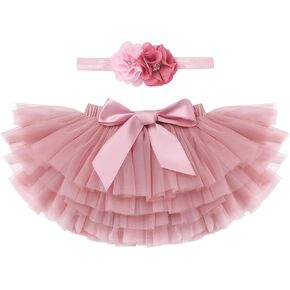 Newborn Baby Girl Tulle Tutu Skirt Diaper Cover Photoshoot Birthday Party Outfits with Headband in Kuwait