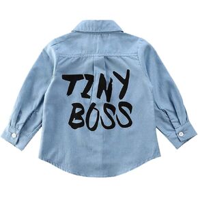 Toddler Little Boys Girls Baby Mini Boss Long Sleeve Button Down Flannel Denim Shirt Blouse Coat