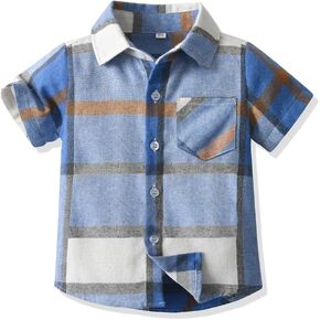 Toddler Baby Boys Girls Plaid Shirts Jacket Short Sleeve Lapel Button Down Shirt Top Outwear Clothes
