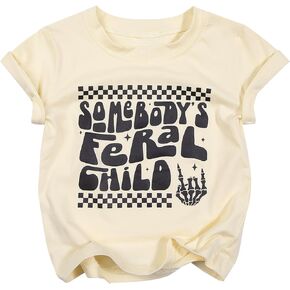 Somebody's Feral Child Shirts Toddler Baby Girls Boys Funny Groovy Wild Child Shirt Kids Casual Short Sleeve Gift Tops