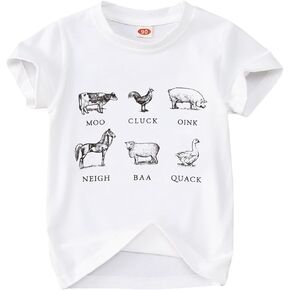 MODNTOGA Baby Boy Farm Shirt Short Sleeve Animals Graphic T-Shirt Kids Boy Cow Tops Toddler Funny Letter Print Tees