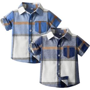 Toddler 2 Pack Baby Boys Short Sleeve Plaid Shirts Button Down Shirt Top Outwear Clothes