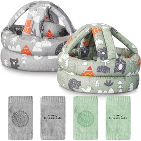 Geyoga 2 Pcs Baby Infant Toddler Helmet with 2 Pairs Knee Pads No Bump Safety Head Protector for Walking Crawling Running