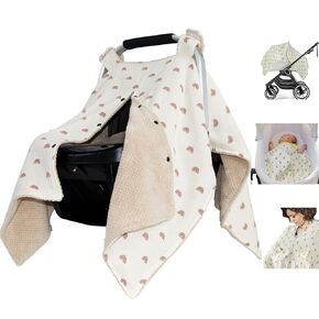 Muslin Cotton Baby car seat Canopy Cover with Flannel for Winter,Multi-Use Mom Nursing Breastfeeding Cover,Flannel Blanket for Infant,Pink.