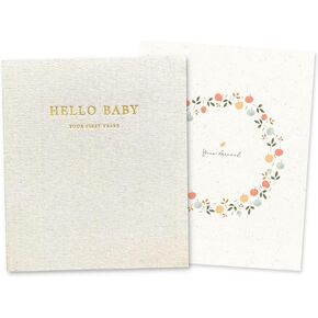 Peachly Unisex Baby Memory Book | Minimalist First Year Keepsake for Milestones | Simple Cute Scrapbook Baby Books for Boy or Girl | 60 Pages Natural Linen Baby Book - Clementine