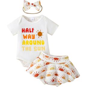 Baby Girl First Birthday Outfit One Romper+Floral Shorts+Headband Cake Smash Clothes Set