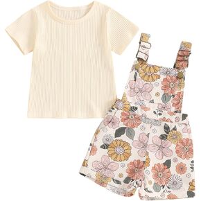 fhutpw Toddler Baby Girls Summer Outfits Daisy Ruffle Short Sleeve T-Shirts Tops Floral Shorts 2Pcs Clothes Set 6M-4T