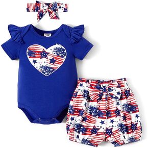 PATPAT Infant Baby Girls Clothes Set Short Sleeve Romper Tops and Floral-Print Shorts Summer Outfit with Headband