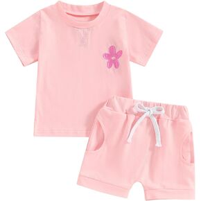Hnyenmcko Toddler Baby Girl Summer Clothes Floral Print Short Sleeve Crewneck T-Shirt Tops Casual Shorts Sets Infant Outfits